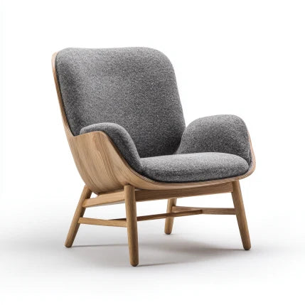 Fauteuil d’Appoint en Tissu Gris avec Pieds en Bois Naturel