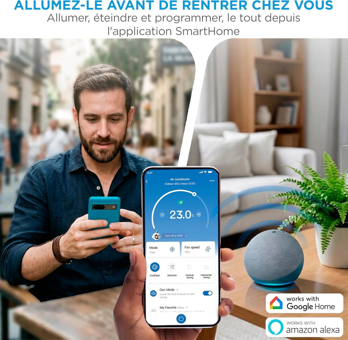 MIDEA Climatiseur Mobile Silencieux 9000 BTU avec Évacuation | 4 en 1: Climatisation, Ventilation, Déshumidification, Sleep | Clim Portable avec Contrôle App & Télécommande | Kit de Fenêtre Inclus