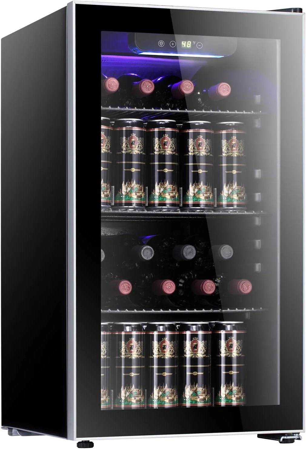 Antarctic Star Enfriador de Vino para 36 Botellas / Refrigerador de Bebidas, Mini Bodega, Refrigerador para Cerveza y Refrescos, Operación Silenciosa con Compresor, Temperatura Ajustable, Independiente, Color Negro, 4.4 pies cúbicos