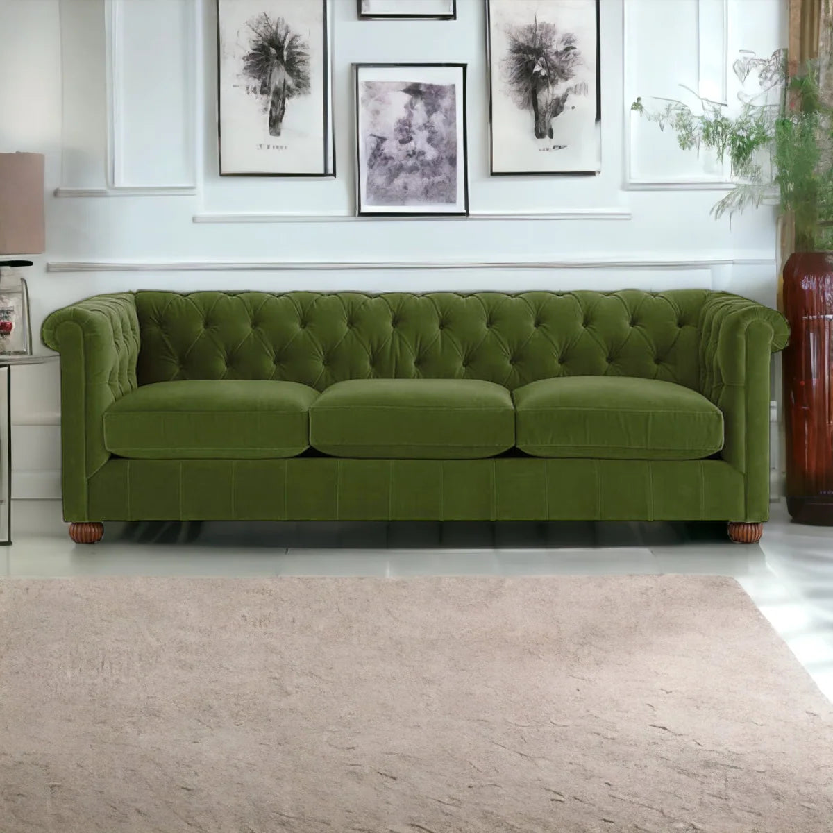Brenna 3 Seater Teak Wood Fabric Sofa