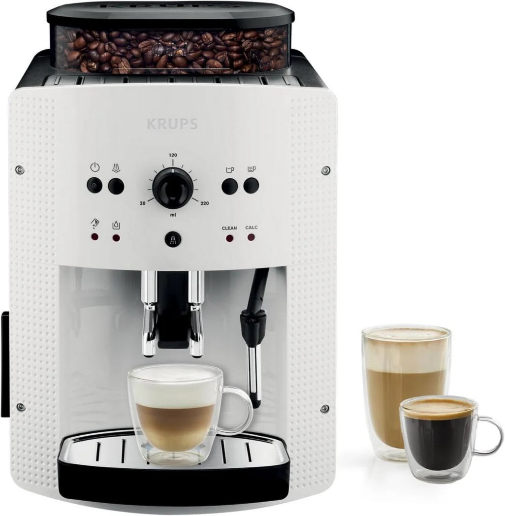 Krups Machine à café à grains, 1,7 L, 2 tasses simultanément, Nettoyage automatique, Buse vapeur pour cappuccino, Cafetière expresso, Essential black YY8125FD, Noir