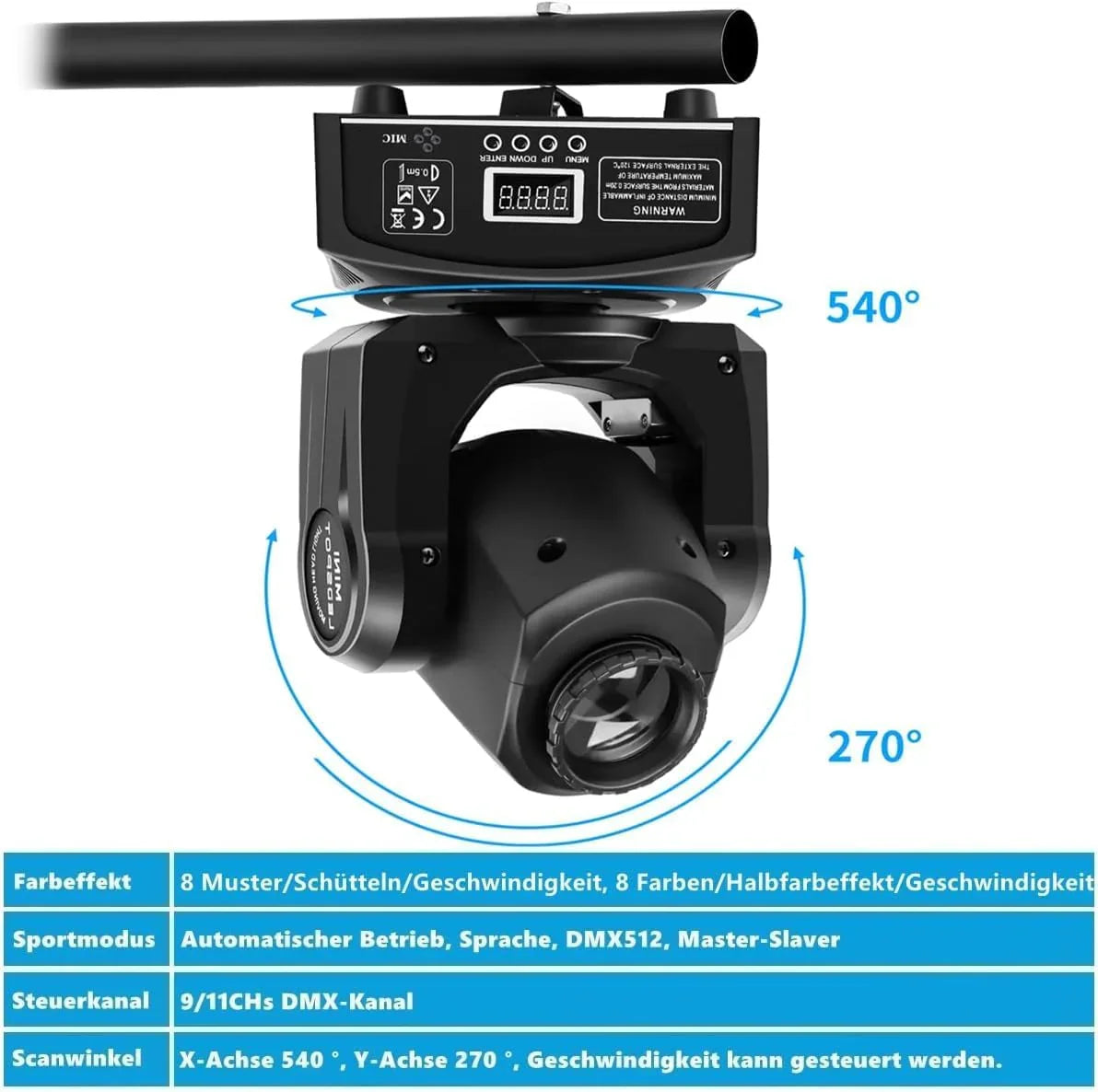 Lot 4 éclairages scène LED moving head RGBW, flight case, DMX, effet rotatif