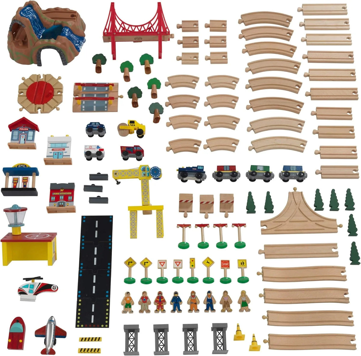 KidKraft Waterfall Mountain Wooden Train and Table Set with Storage Boxes, Railway Circuit with Cars, Helicopter and Plane Toy Children 3+ Years (17850)