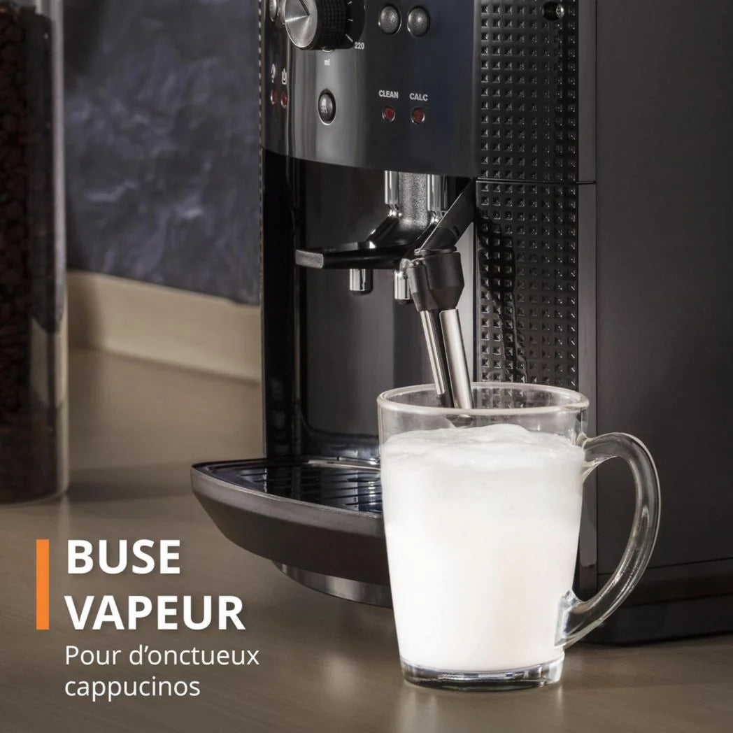 Krups Machine à café à grains, 1,7 L, 2 tasses simultanément, Nettoyage automatique, Buse vapeur pour cappuccino, Cafetière expresso, Essential black YY8125FD, Noir
