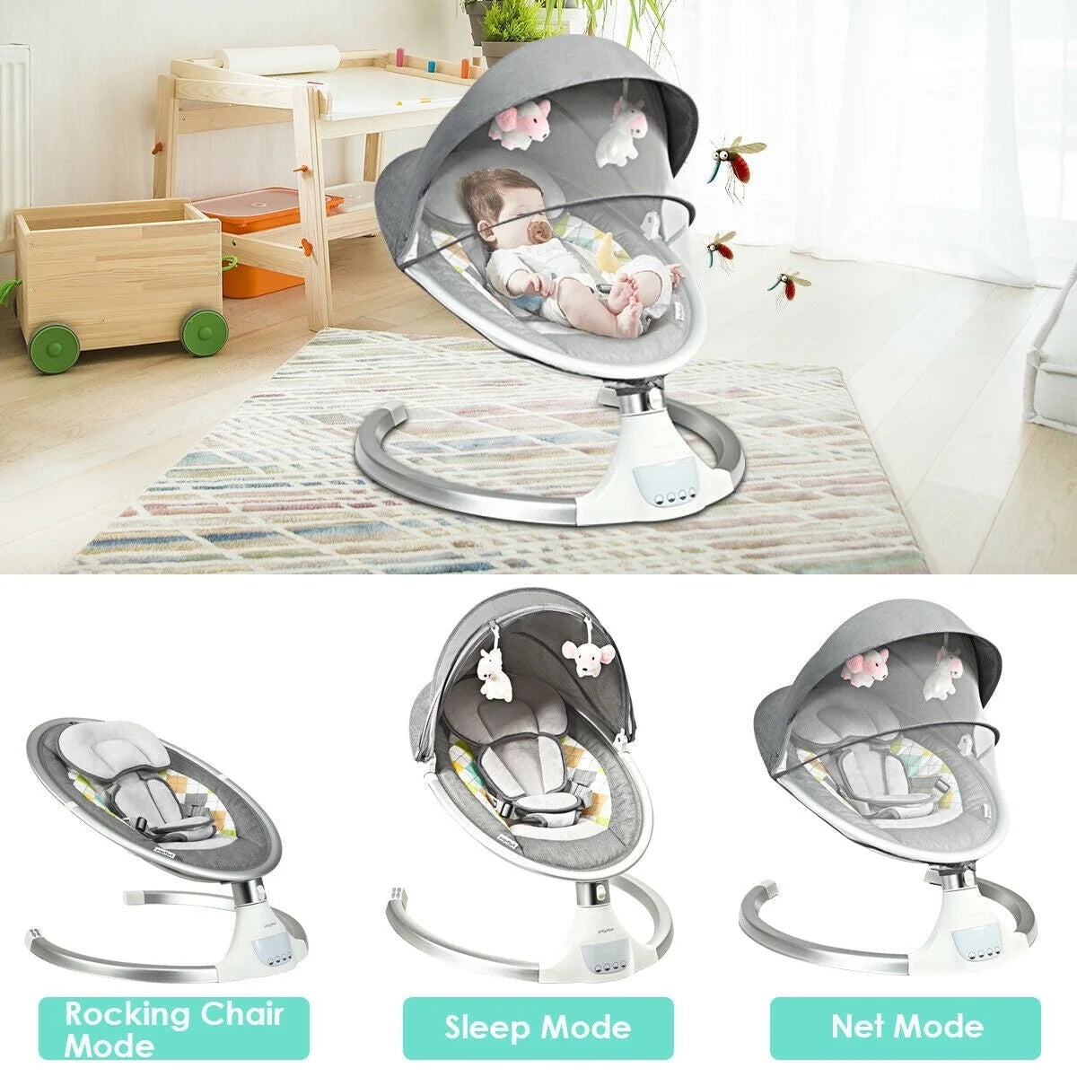 Columpio Automático de Lujo para Bebé con Balancín y Silla Mecedora Infantil