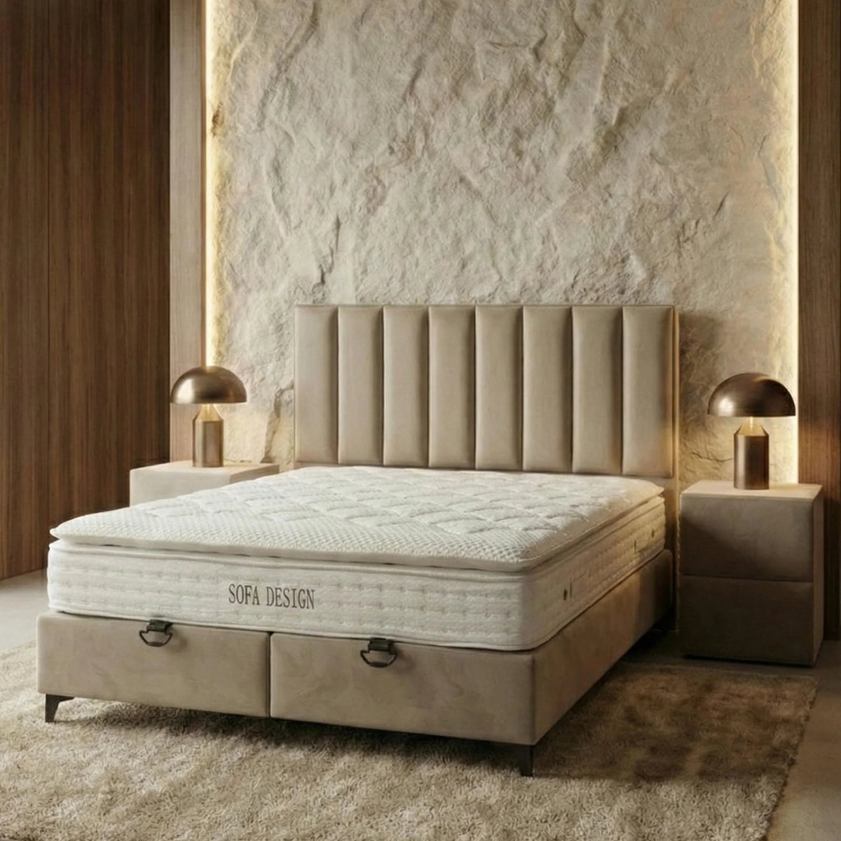 Lit Coffre Velours Capitonné avec Matelas – 2 Coloris