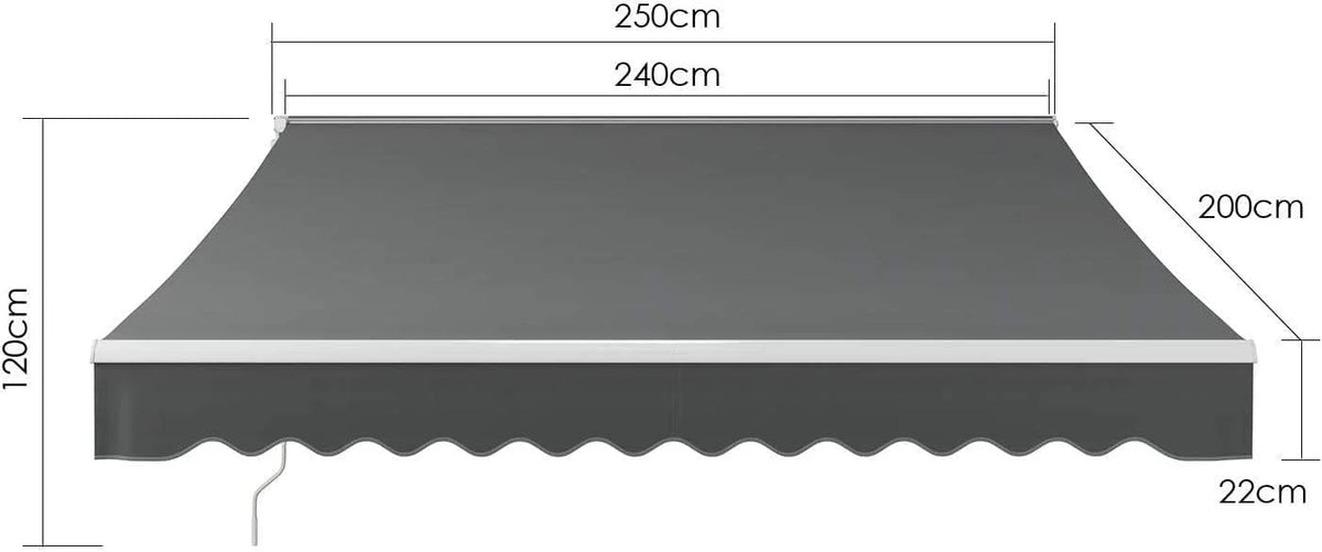 Store Banne Manuel, 250 x 200 cm, Auvent Rétractable à Bras Repliable, Store Articulé, avec Support Mural, Manivelle, Imperméable, Aluminium/Polyester, pour Balcon, Resto, Café, Anthracite