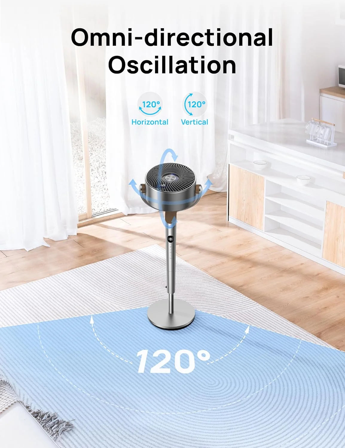 DREO 20 dB Smart Ventilateur Silencieux sur Pied, Oscillation à 120° + 120°, Ventilateurs Puissants avec Télécommande, Portée de 24 m, 6 Modes, 8 Vitesses, Minuterie de 12 h, Compatible avec Alexa
